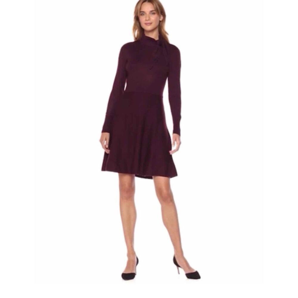Eliza J Long Sleeve Knit Dress Size Large Mock Neck A Line Burgundy